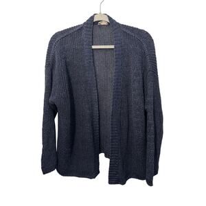 Poetry Womens 100% Linen Open Front Cable Knit Cardigan Sweater Blue Size 14